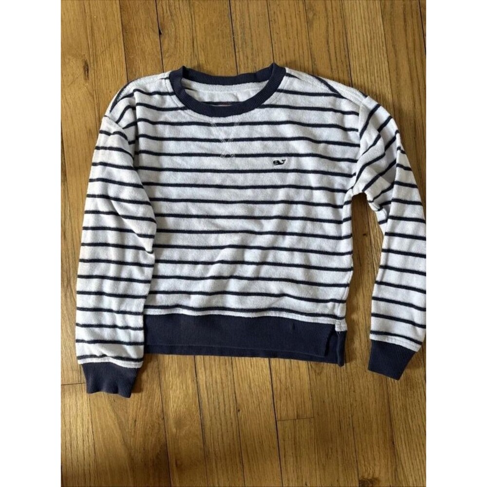 Vineyard Vines Striped Terry Cloth Navy White Crewneck Medium Boys Girls